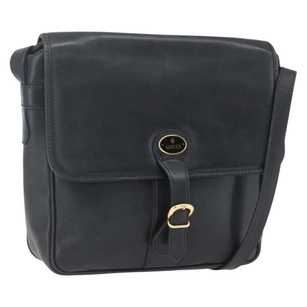 Authentic GUCCI Shoulder Bag Leather Black Gold 001 23 1098